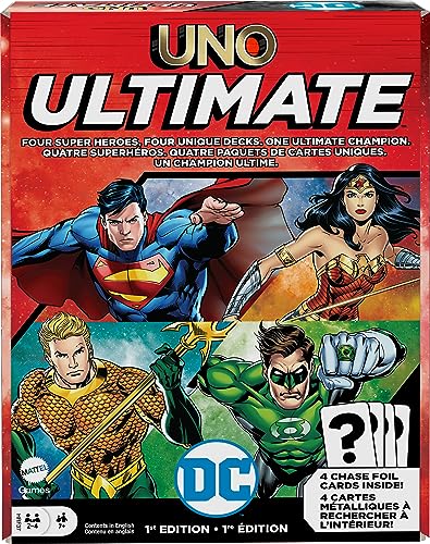 Mattel Games UNO Ultimate DC Kartenspiel für Kinder & Erwachsene mit 4 Charakter-Decks, 4 Sammelfolienkarten & Sonderregeln von Mattel Games