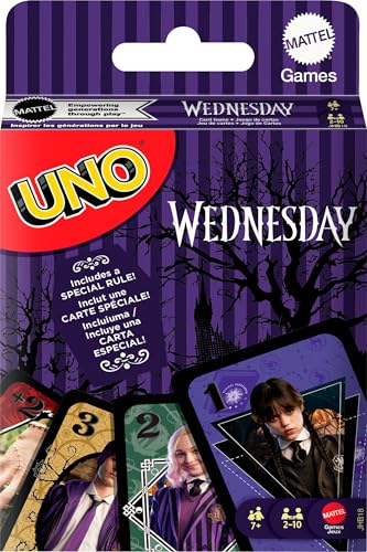 Mattel Games UNO Wednesday Kartenspiel für Kinder, Erwachsene, Spieleabende mit der Familie, Partys, Reisen und Camping, Spiel für Sammler, von der Serie inspiriert, JHB18 von Mattel Games