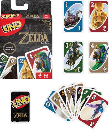 Mattel Games UNO The Legend of Zelda, Kartenspiel für den Familienabend mit Grafiken aus The Legend of Zelda und Sonderregeln von Mattel Games