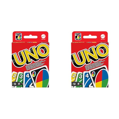 Mattel Games W2087 - UNO Kartenspiel und Gesellschaftspiel, geeignet für 2-10 Spieler, Kartenspiele und Gesellschaftsspiele ab 7 Jahren (Packung mit 2) von Mattel Games