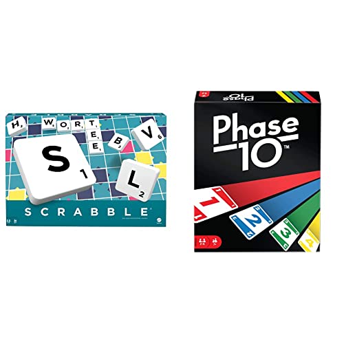 Mattel Games Y9598 - Scrabble Original Wörterspiel und Brettspiel geeignet für 2-4 Spieler, ab 10 Jahren, Design kann variieren & FPW38 - Phase 10 Kartenspiel, ab 7 Jahren von Mattel Games