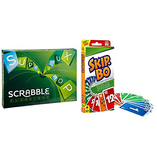 Mattel Games Y9598 - Scrabble Original Wörterspiel und Brettspiel geeignet für 2-4 Spieler & 52370 Skip-BO: Beim Skip-BO ist die strategische Vorgehensweise unerlässlich von Mattel Games