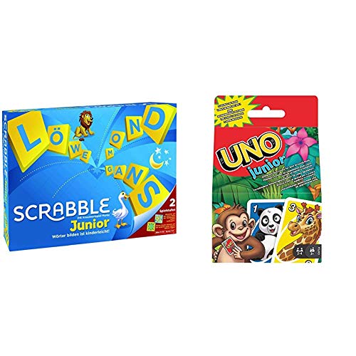 Mattel Games Y9670 - Scrabble Junior Wörterspiel und Kinderspiel, Brettspiele geeignet für 2-4 Kinder ab 5 Jahren + GKF04 UNO Junior für Kinder ab 3 Jahren von Mattel Games