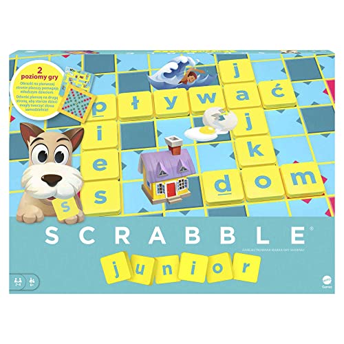 Mattel Games Y9735 - Scrabble Junior – gra słowna dla dzieci z dwoma poziomami zabawy, dla początkujących i zaawansowanych graczy von Mattel Games
