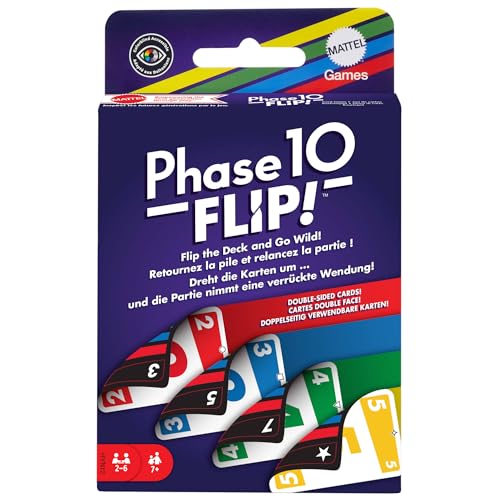 Mattel Games Phase 10 Flip Kartenspiel, Kartenspiel für die ganze Familie mit beidseitig bedruckten Karten, mit speziellen Farbphasen für 2 bis 6 Spieler, HYN12 Mattel Games Phase 10 Flip Kartenspiel, Kartenspiel für die ganze Familie mit beidseitig bedruckten Karten, mit speziellen Farbphasen für 2 bis 6 Spieler, HYN12 von Mattel Games