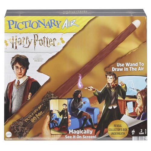 PICTIONARY AIR Harry Potter Family Drawing Game, Zauberstab, 112 doppelseitige Hinweiskarten mit Bild Bonus Hinweise (English Version) von Mattel Games