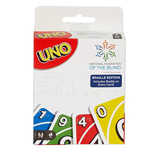 UNO Braille Family Card Game for Blind and Low Vision Players, with 112 Card Deck and instructions, makes a great gift for kids against 7 years and old von Mattel Games
