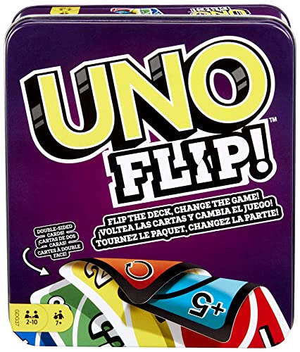 Mattel Games UNO Flip in robuster Metalldose - Das Klassische Kartenspiel mit neuem Twist, für die ganze Familie und Kinder ab 7 Jahren, GDG37 von Mattel Games