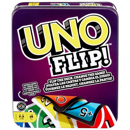 Mattel Games UNO Flip in robuster Metalldose - Das Klassische Kartenspiel mit neuem Twist, für die ganze Familie und Kinder ab 7 Jahren, GDG37 von Mattel Games