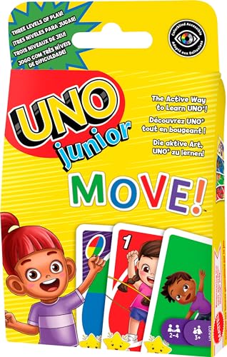 UNO Junior Move! - Aktive Variante des Kartenspiels, 3 Schwierigkeitsstufen für Einstieg jüngerer Spieler, Bewegungskarten, für Kinder ab 3 Jahren, HNN03 UNO Junior Move! - Aktive Variante des Kartenspiels, 3 Schwierigkeitsstufen für Einstieg jüngerer Spieler, Bewegungskarten, für Kinder ab 3 Jahren, HNN03 von Mattel Games
