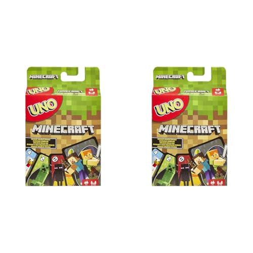 UNO Minecraft Edition - Kartenspiel mit Charakteren aus Minecraft und Einer besonderen Creeper-Karte, für die ganze Familie und Fans von Minecraft ab 7 Jahren, FPD61 (Packung mit 2) von Mattel Games