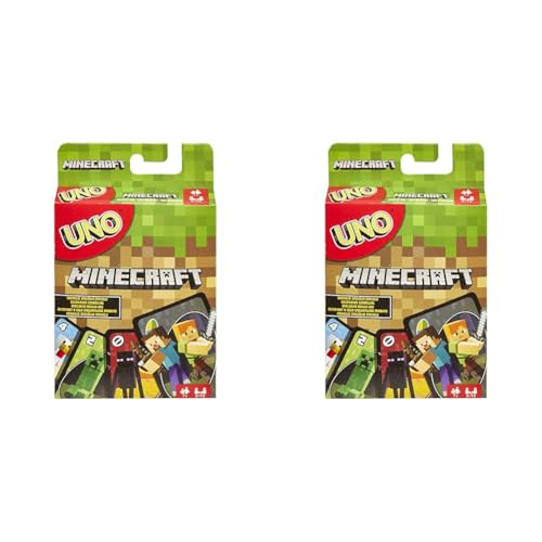 UNO Minecraft Edition - Kartenspiel mit Charakteren aus Minecraft und Einer besonderen Creeper-Karte, für die ganze Familie und Fans von Minecraft ab 7 Jahren, FPD61 (Packung mit 2) von Mattel Games