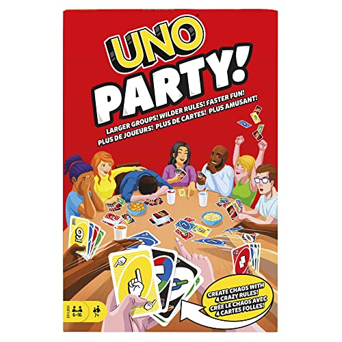 UNO Party - Spannendes Kartenspiel für große Gruppen, 6-16 Spieler, Neue Regeln & schnelles Spielvergnügen, ideal für Familien & Freunde, HMY49 von Mattel Games