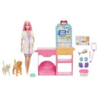 Barbie „Gute Besserung“ Tierkrankenstation-Spielset aus Modepuppe mit rosa gefärbten Haaren, Tierarzt-Möbeln und mehr als 10 Zubehörteilen von Mattel GmbH