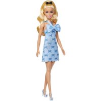 Barbie Fashionistas-Puppe Nr. 237 in blauem Neckholderkleid mit Schleife, blondem Haar, das zu einem Zopf gebunden ist, und einer Haarschleife von Mattel GmbH