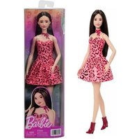 Barbie Fashionistas-Puppe Nr. 246 in einem rosa Kleid mit Leopardenmuster und schwarzem Haar von Mattel GmbH