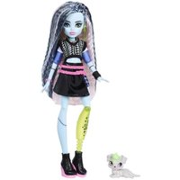 Monster High Frankie Stein-Modepuppe in schwarzem Kunstlederrock mit Tier Watzie und 7 Zubehörteilen von Mattel GmbH