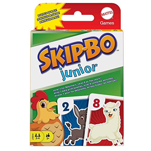 Mattel Games HHB37 - Skip BO Junior Kartenspiel mit 2 Spielniveaus, 112 Karten, unterhaltsames Reihenfolgespiel für 2 bis 4 Spieler ab 5 Jahren von Mattel Games