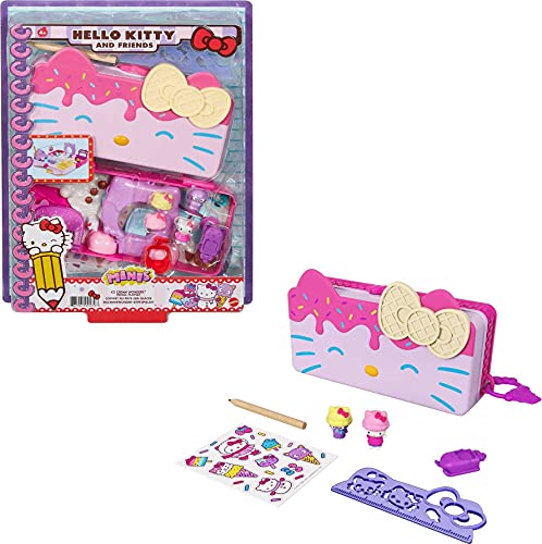 Hello Kitty GVC42 - Minis Eiscremewunder-Stiftspielset (ca. 19 cm) mit Spielwelt, 2 Sanrio-Figuren und Schreibwarenzubehör, für Kinder ab 4 Jahren von Mattel Hello Kitty