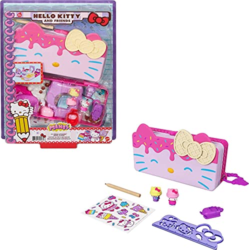 Hello Kitty GVC42 - Minis Eiscremewunder-Stiftspielset (ca. 19 cm) mit Spielwelt, 2 Sanrio-Figuren und Schreibwarenzubehör, für Kinder ab 4 Jahren von Mattel
