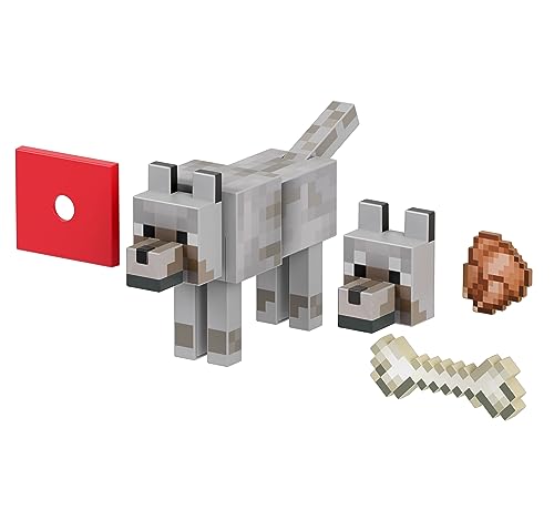 MINECRAFT Diamond Collection - Wolf Actionfigur mit beweglichen Gelenken und individuell gefertigtem Zubehör, für Sammler und Fans der einzigartigen Pixelwelt, ca. 14 cm groß, HLN41 von Mattel