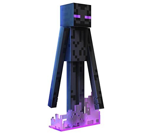 MINECRAFT Diamond Level Enderman Figur - 14 cm Sammelfigur mit beweglichen Gelenken, Diamond Level Zubehör, beflocktem Grasblock, für Erwachsene in der Minecraft Community, HLN40 von Mattel