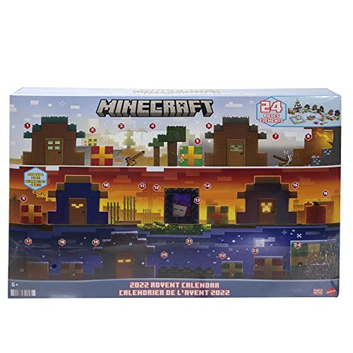 Mattel Minecraft HHT64 - Mob Head Minis Adventskalender mit pixeligen Videospiel Figuren mit riesigen Köpfen, Geschenk zum Sammeln für Kinder und Fans ab 6 Jahren von Mattel Minecraft