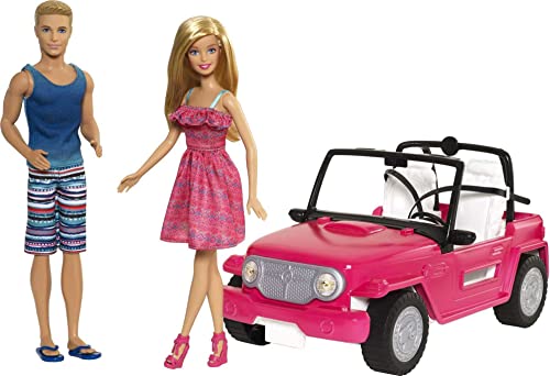 Barbie CJD12 - Beach Cruiser, pinkes Strand Auto mit Barbie und Ken Puppe, Puppenzubehör, ab 3 Jahren von Barbie