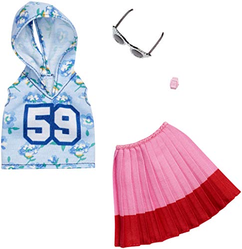 Mattel-Barbie - FXJ10 - Fashion #1 - ärmelloser Hoodie und Faltenrock, inkl. Brille und Armband, Kleid, Mode, Fashion, Kleidung passend für Barbie von Barbie