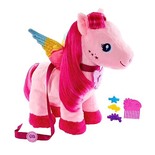 Barbie Mattel Touch of Magic - Gehender und flatternder Plüschpegasus mit Leine, Schmetterlingstaste zum Abspielen von Gesang, Kamm und Spangen, für Kinder ab 3 Jahren, HPJ50 Barbie Mattel Touch of Magic - Gehender und flatternder Plüschpegasus mit Leine, Schmetterlingstaste zum Abspielen von Gesang, Kamm und Spangen, für Kinder ab 3 Jahren, HPJ50 von Barbie