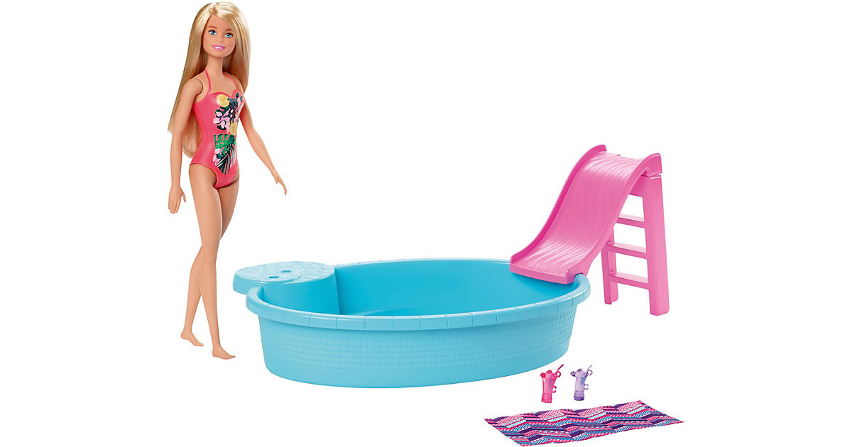 Barbie Pool Spielset mit Puppe (blond), Anziehpuppe, Barbie Möbel, Barbie Zubehör mehrfarbig von Mattel