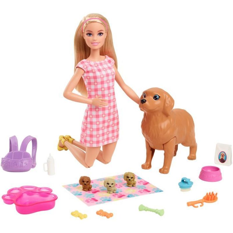 Barbie Puppe (blond) mit Hund und Welpen von Mattel Barbie