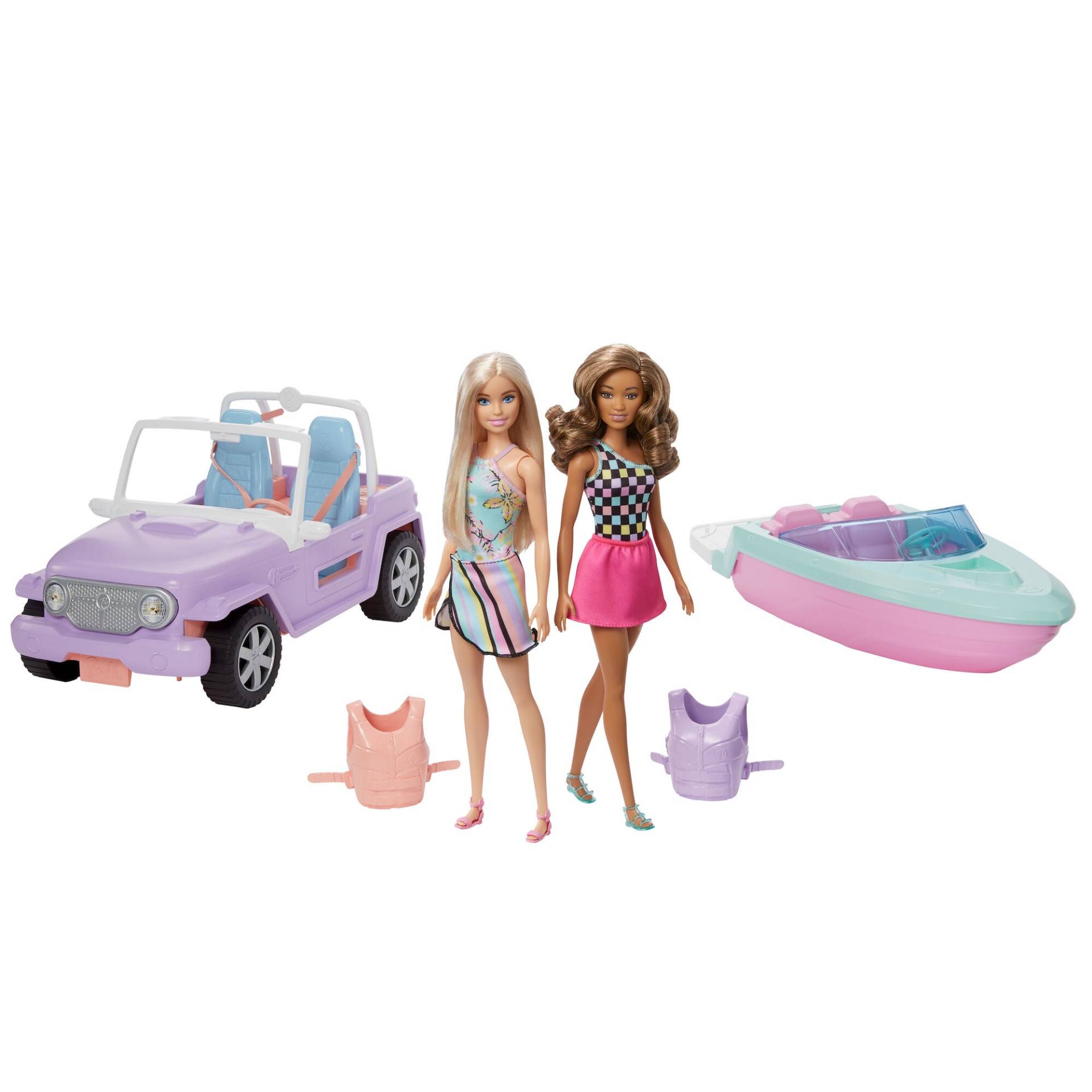 Barbie Puppenset Auto und Boot mit 2 Puppen von Mattel