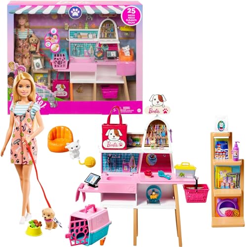 Barbie Tierpflege-Set Puppenfiguren + Zubehör 25 Stück von Mattel