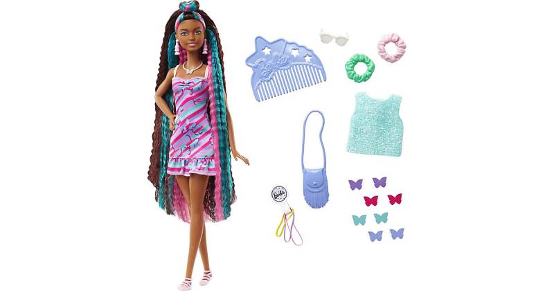 Barbie Totally Hair Puppe im Schmetterlingslook, 21,6 cm lange Haare, 15 Zubehörteile, ab 3 Jahren mehrfarbig von Mattel