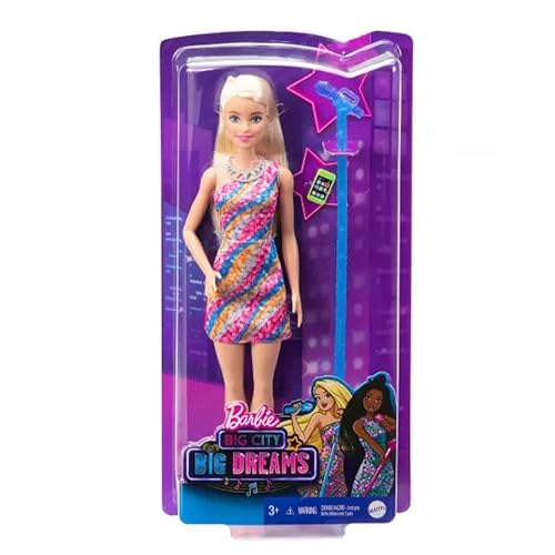 Mattel Barbie: Big City, Big Dreams Barbie "Malibu" Roberts Puppe (29,2 cm, blond) & Mikrofon & Smartphone-Zubehör, Geschenk für 3 bis 7 Jahre alte von Mattel
