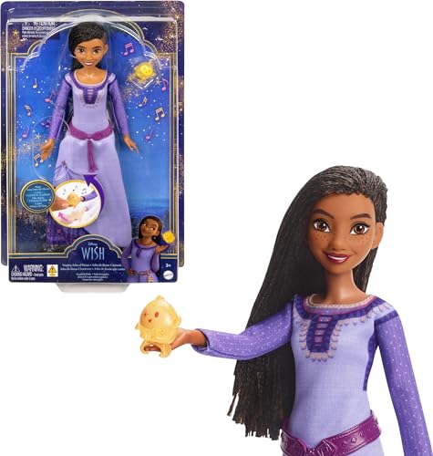Disney Wish HVX69 Asha De Rosas Sängerin mit Star-Figur, Abnehmbarer Outfit, französisches Gesang, geflochtenes Haar, Spielzeug für Kinder, ab 3 Jahren, HVX69 von Mattel
