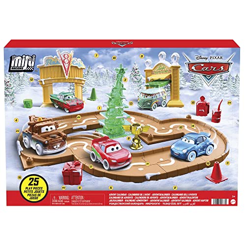 Disney und Pixar Cars Adventskalender, Mini-Rennwagen, 5 Spielzeugautos, Streckenteile und Mini-Spielzeugzubehör, 25 Überraschungen, Weihnachtsgeschenke für Kinder, HGV71 Disney und Pixar Cars Adventskalender, Mini-Rennwagen, 5 Spielzeugautos, Streckenteile und Mini-Spielzeugzubehör, 25 Überraschungen, Weihnachtsgeschenke für Kinder, HGV71 von Mattel