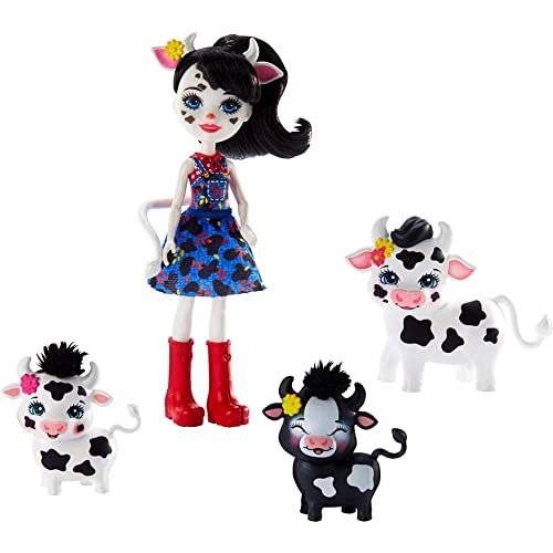 Enchantimals GJX44 - Familien Spielset, Cambrie Cow Puppe mit Kuh Ricotta und 2 Kälbern, Spielzeug ab 4 Jahren von Enchantimals