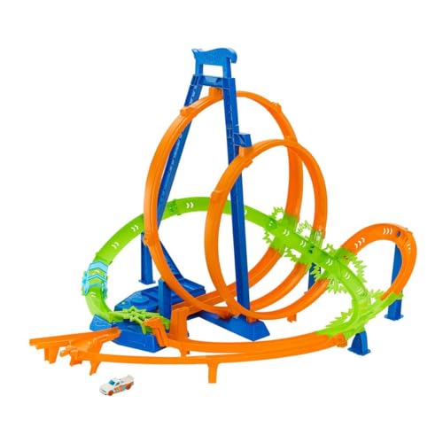 Hot Wheels Track Set mit 5 Crash-Zonen, motorisiertem Beschleuniger und 1 Auto, HNL97 von Hot Wheels