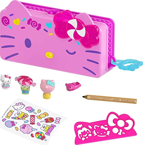 Mattel Hello Kitty GVC41 - Minis Jahrmarkt-Süßigkeiten-Federtasche (19,1 cm) mit 2 Sanrio-Figuren und Schreibwarenzubehör, tolles Spielzeug Geschenk für Kinder ab 4 Jahren von Mattel Hello Kitty