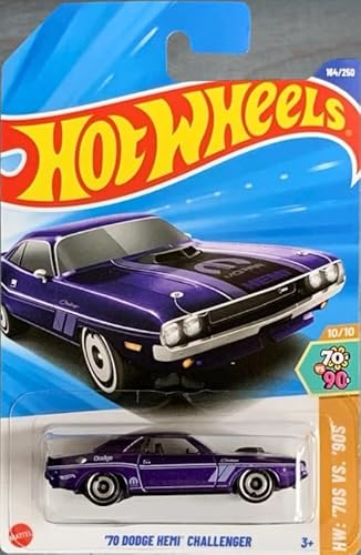 Hot Wheels '70 Dodge Hemi Challenger, Lila, Maßstab 1:64, Druckguss-Auto, 70er Jahre VS. 90er Kollektion von Mattel