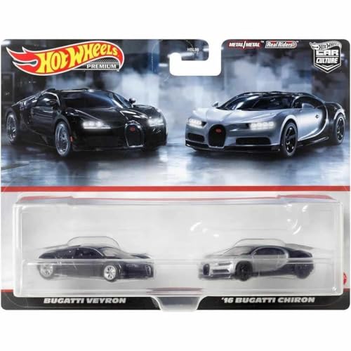 Hot Wheels HKF52 Premium 2-Pack Bugatti Veyron / '16 Bugatti Chiron [Mini Car] [ab 3 Jahren] von Mattel