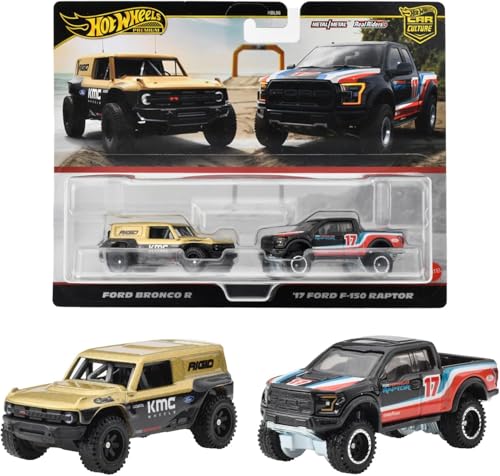 Hot Wheels HRR77 Premium 2 Pack Ford Bronco R/'17 Ford F-150 Raptor Fahrzeug Spielzeug Minicar ab 3 Jahren Multi von Mattel