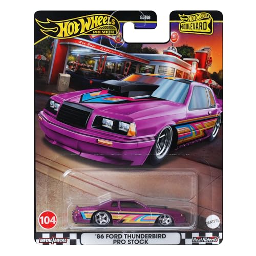 Hot Wheels Modellauto 86 Ford Thunderbird PRO Stock - Die Cast Maßstab 1:64 - Länge 7 cm - HRT72 - Serie Boulevard 104 von Mattel