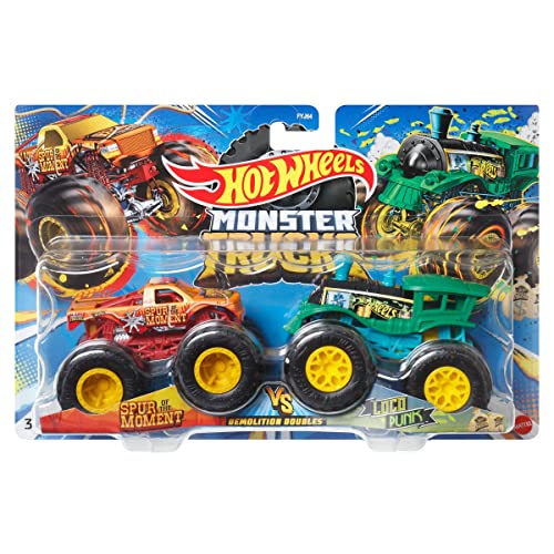 Hot Wheels Monster Trucks Demolition Double 1/64 - Spur of The Moment vs Loco Punk Metall Auto von Mattel