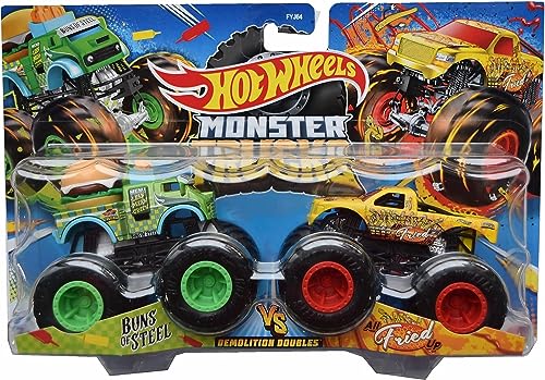 Hot Wheels Monster Trucks Demolition Doubles 1/64 - Metall Auto - Buns of Steel VS All Fried Up Hot Wheels Monster Trucks Demolition Doubles 1/64 - Metall Auto - Buns of Steel VS All Fried Up von Mattel