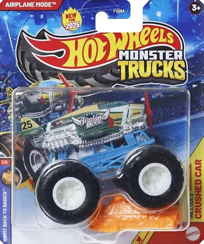 Hot Wheels Monster Trucks Flugzeugmodus W/Crushed Car, Back to Basics 3/6, Druckguss-Fahrzeug Hot Wheels Monster Trucks Flugzeugmodus W/Crushed Car, Back to Basics 3/6, Druckguss-Fahrzeug von Mattel