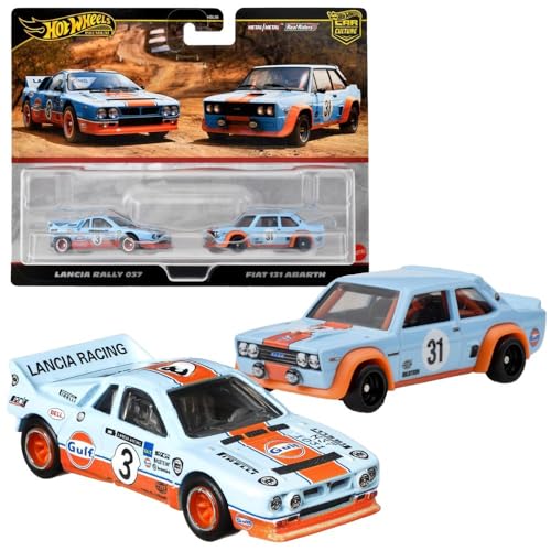 Hot Wheels Premium 2 Pack Lancia Rally 037 / Fiat 131 Abarth Fahrzeug Spielzeug Minicar 3 Jahre alt Blau HRR81 von Mattel