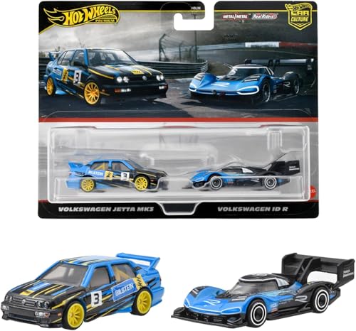 Hot Wheels Premium 2 Pack Volkswagen Jetta MK3 / Volkswagen ID R Fahrzeug Spielzeug Minicar 3 Jahre alt Blau HRR83 von Mattel